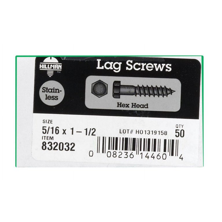 Hillman Group 5/16" X 1-1/2" Stainless Steel Hex Lag Screws, 50-Pack – Heavy Duty Fasteners