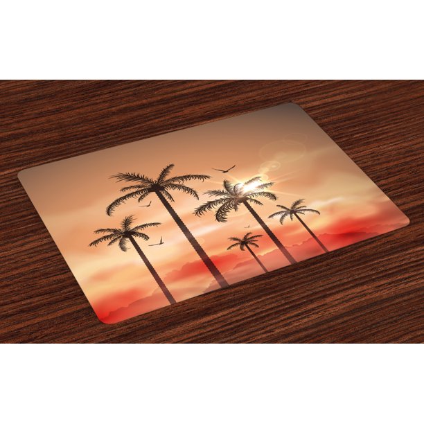 Tropical Placemats Set of 4 Palm Trees with Dramatic Hazy Sky Clouds