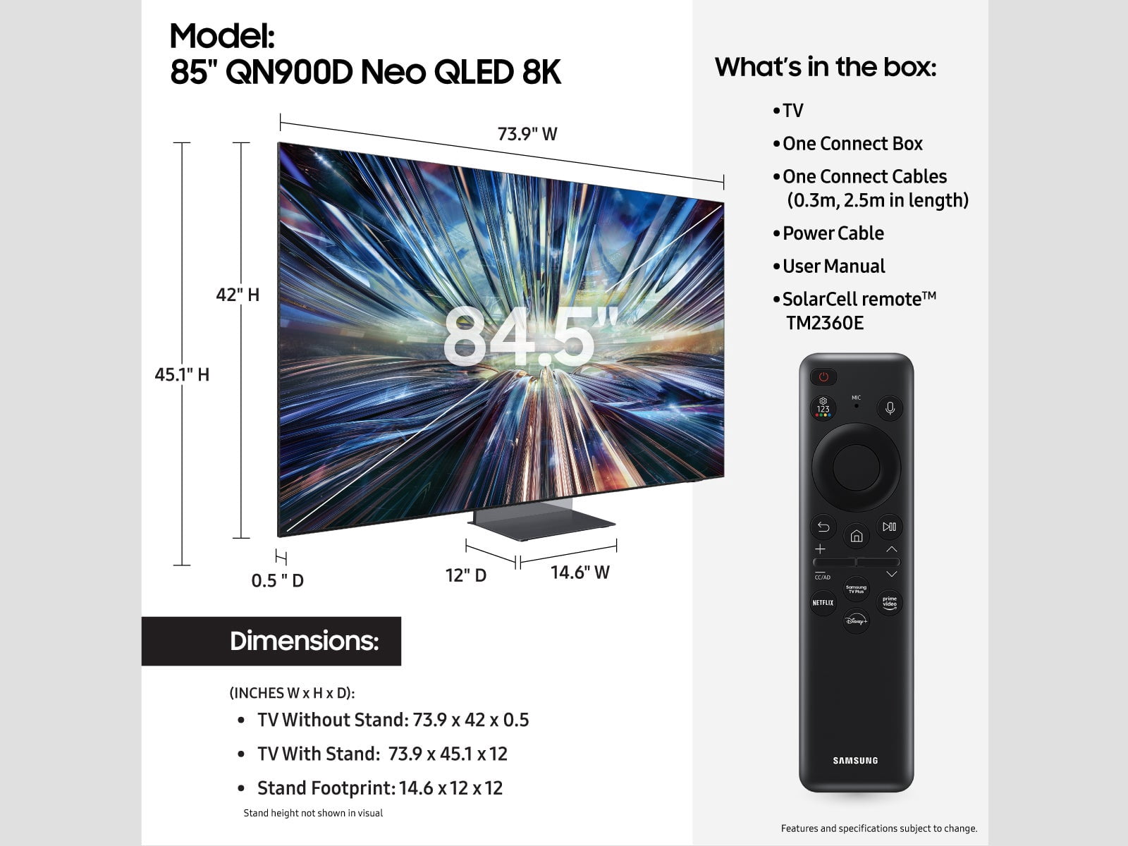SAMSUNG 85” Class QN900D Neo QLED 8K Smart TV QN85QN900DFXZA 2024