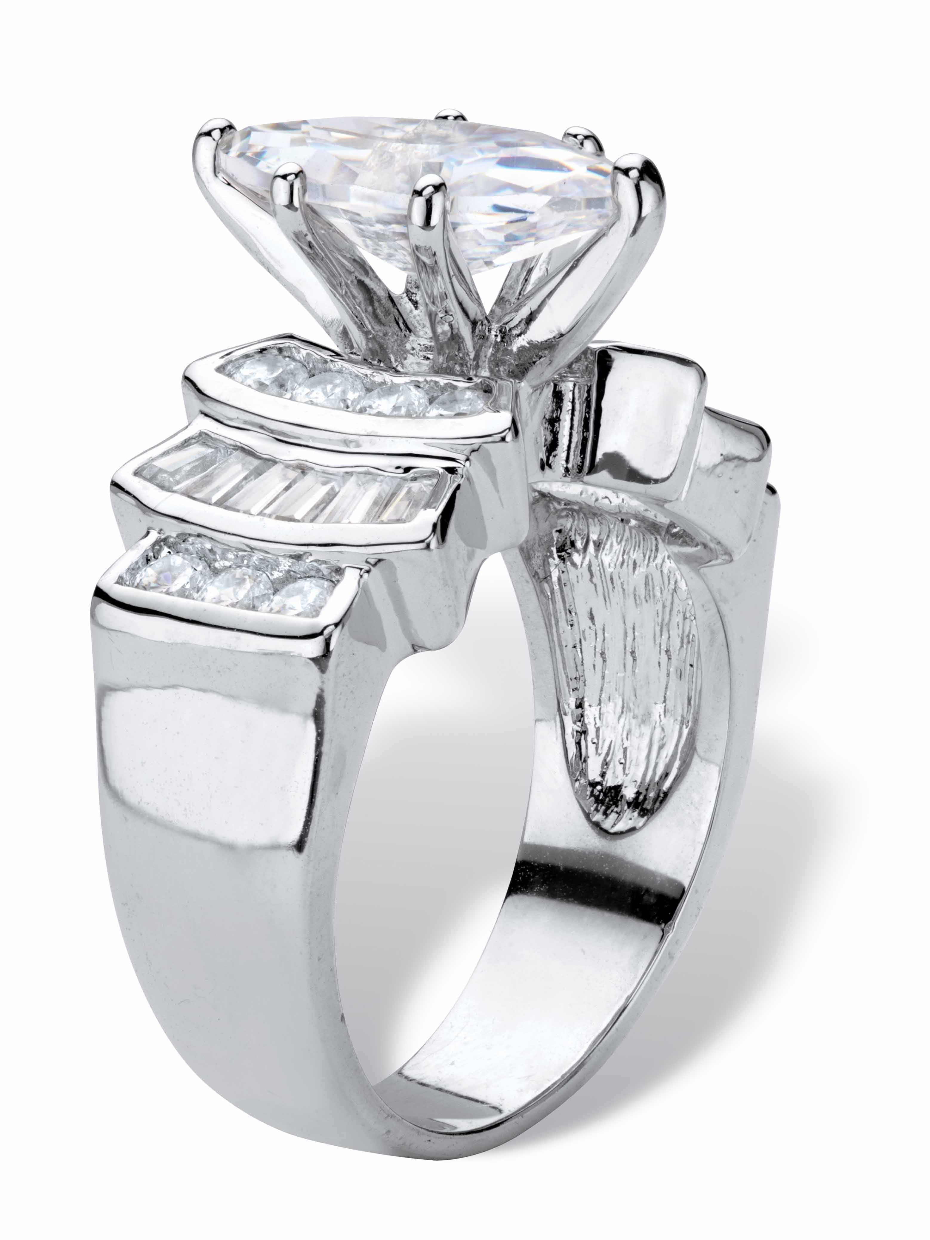 PalmBeach Jewelry Marquise-Cut Cubic Zirconia Engagement Ring 3.63 TCW Gold-Plated or Silvertone