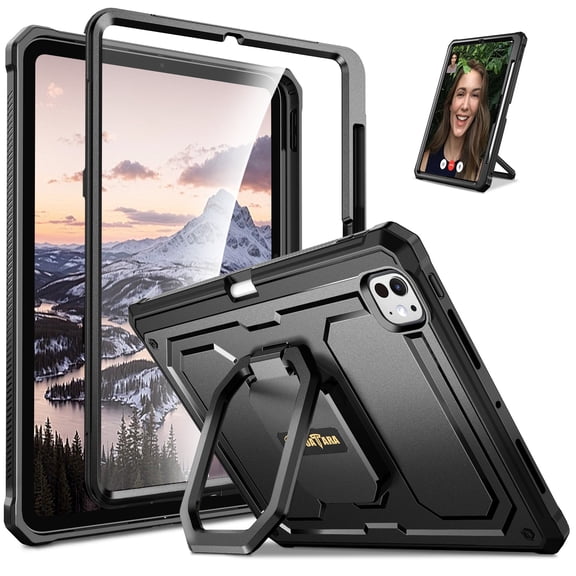 Fintie Case for iPad Pro 11-inch (M5) 2025 / (M4) 2024, [Tuatara Magic Ring] 360 Degree Rotating Grip Stand Rugged Cover with Screen Protector & Pencil Holder, Black