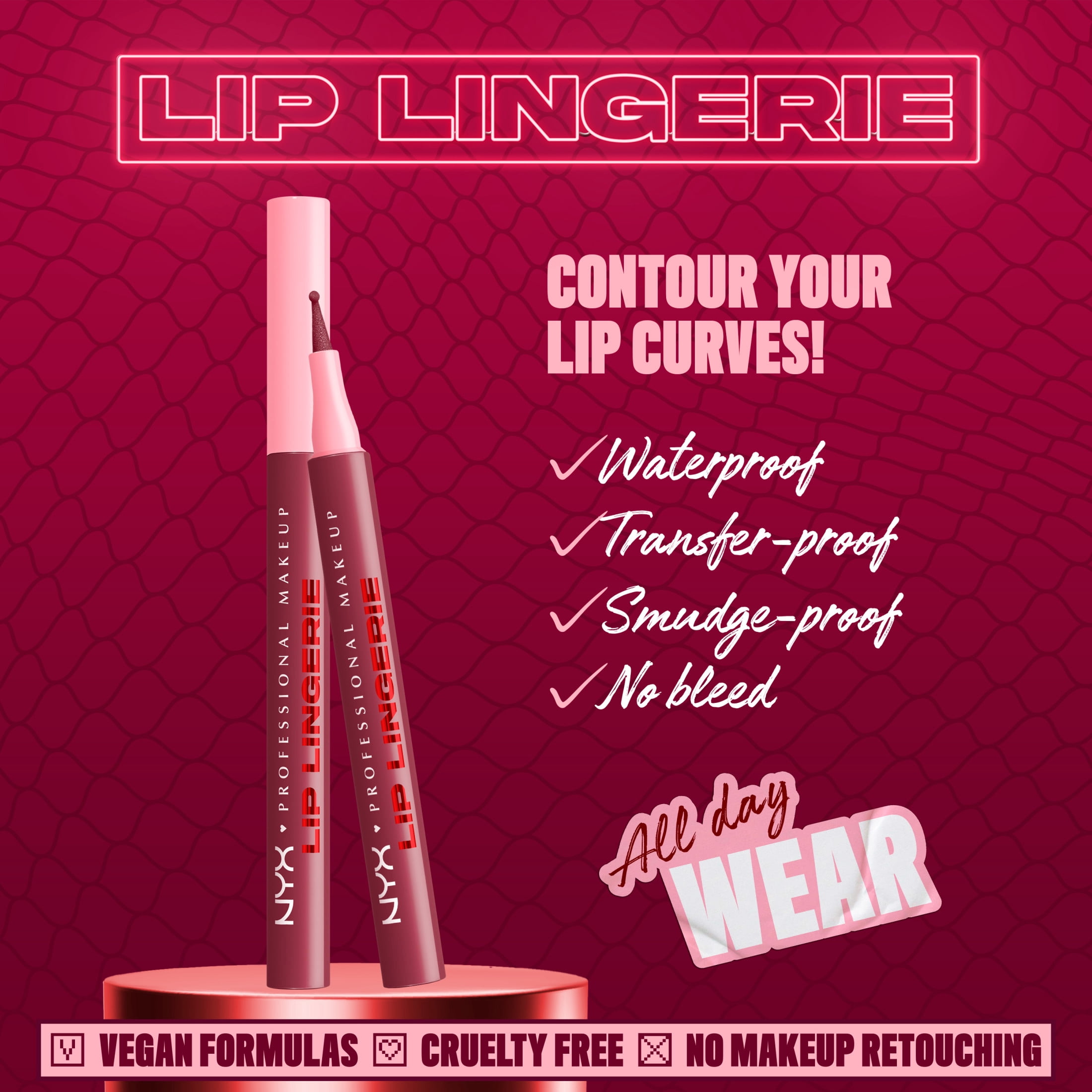 NYX Professional Makeup Lip Lingerie Lip Liner Stain, Waterproof Lip Color, Hot & Heavy, 0.03 fl oz