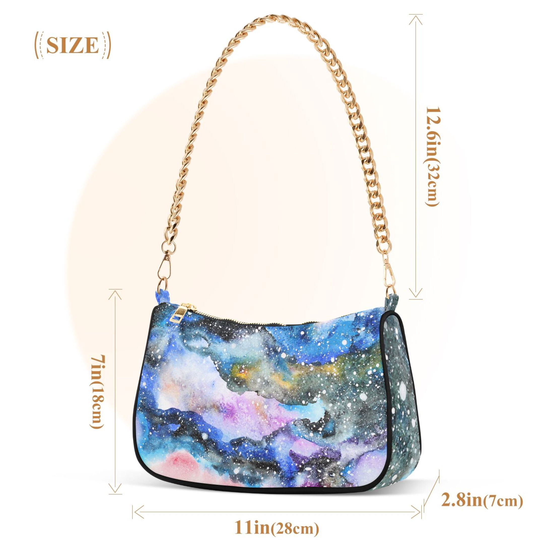 Colorful Marble Pattern Womens Chain Shoulder Bag Tote Handbag Clutch Hobo Purse with Zipper for Travel Casual