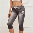 thumbnail image 2 of VBVC Women's Denim-Look Capri Leggings,High Waisted Stretchy Faux Jeans Capris For Women,Ladies Floral Embellished Casual Yoga Pants,Gray,S-2XL, 2 of 7