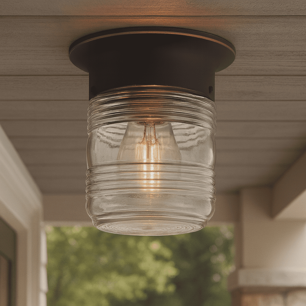 Design House Jelly Jar 1-Light Indoor/Outdoor Flush Mount Ceiling Light with Clear Ribbed Glass, Oil Rubbed Bronze