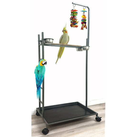 65.5 Inch X-Large Parrot Stand Bird Play Stand Parrot Playstand Parrot Training Perch Stand with Climbing Ladder Stainless Steel Feeding Bowls Removable Washable Tray