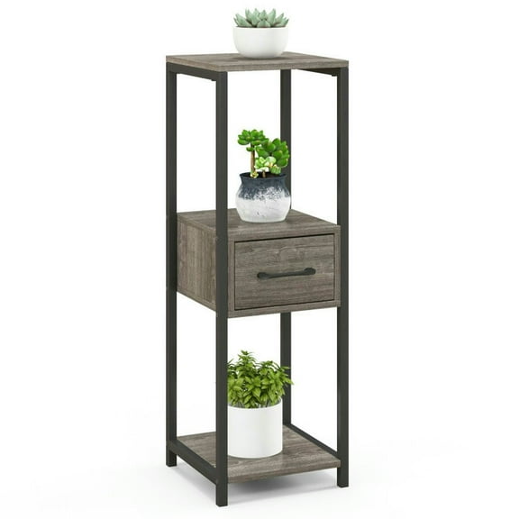 Demifill 3 Tier Tall Metal Plant Stand with Drawer for Balcony Office, Plant Stand for Outdoor as Yard, Gray