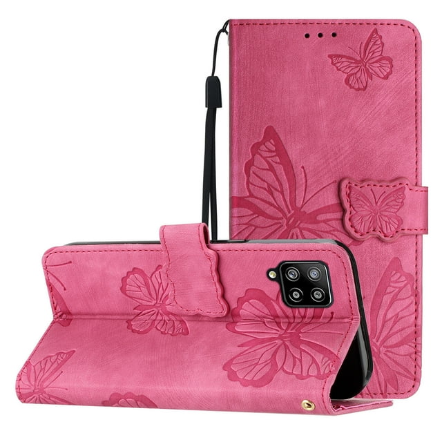 Compatible with Samsung Galaxy A22 4G Embossed Butterfly Case with Wallet and Kickstand Cover