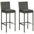 thumbnail image 1 of vidaXL Tabourets de Bar de Jardin avec Coussins 2 Pcs Gris Poly Rotin, 1 of 5