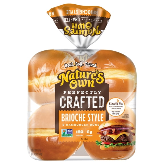 Nature's Own Perfectly Crafted Brioche Style Hamburger Buns, Non-GMO Hamburger Buns, 8 Count