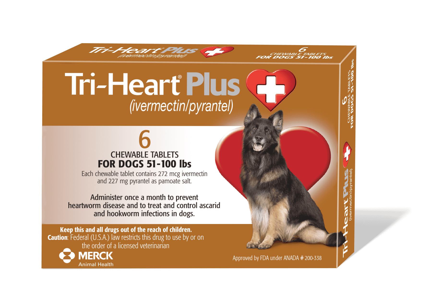 Tri-Heart Plus Chewable Tablets for Dogs, 51-100 lbs, (Brown Box)