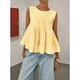 thumbnail image 4 of Blusa Plisada Sin Mangas con Peplum de Verano para Mujer, Estilo Babydoll Y2K con Cuello Redondo. Amarillo S, 4 of 9