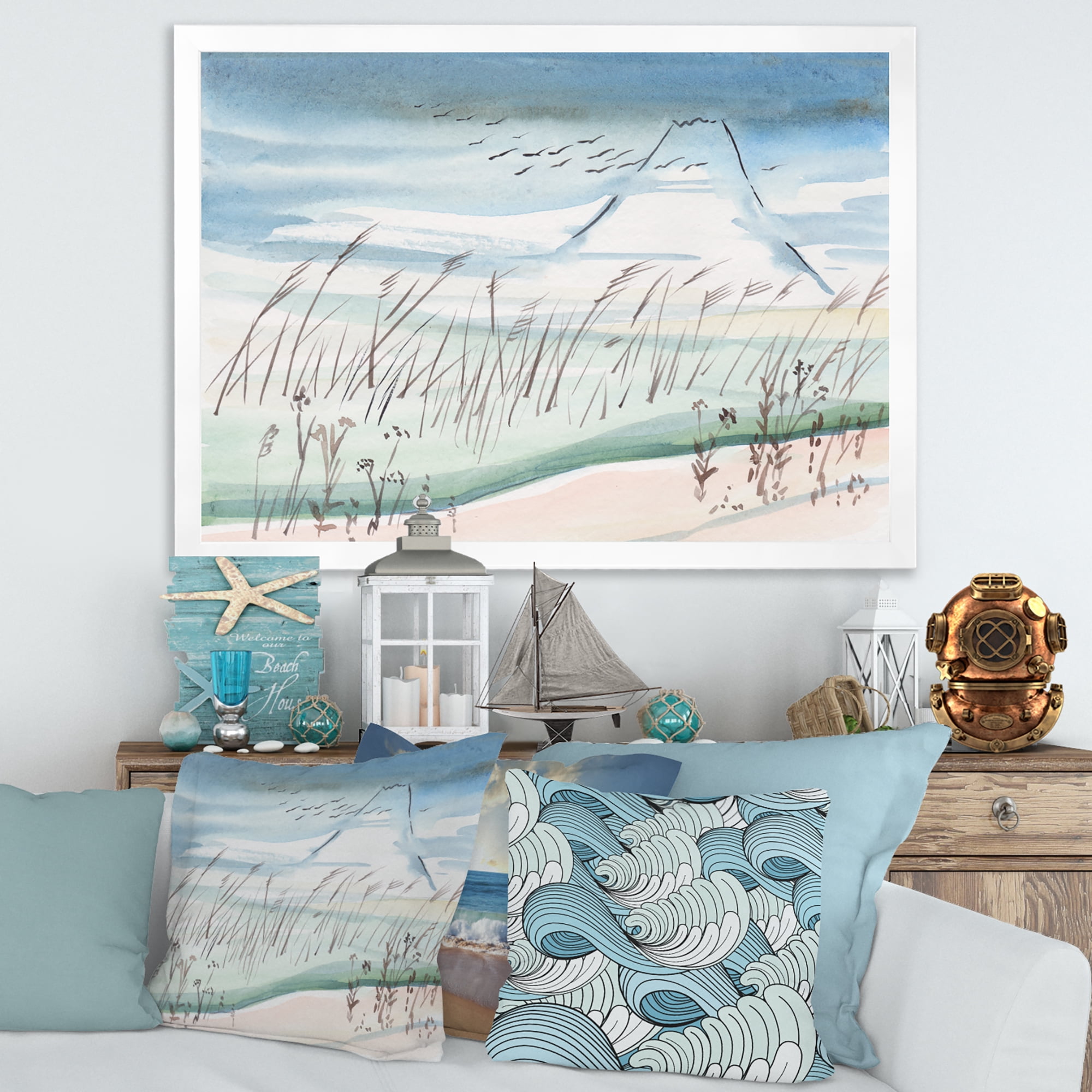 Designart 'Crane Birds Flying Over Snowy Montain' Traditional Framed Art Print