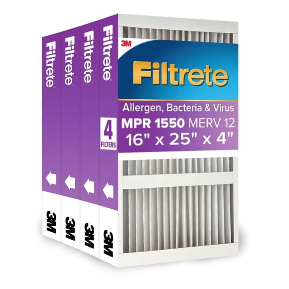 Filtrete 16x25x4 AC Furnace Air Filter, MPR 1550, MERV 12, Fits Lennox & Honeywell, CERTIFIED Asthma & Allergy Friendly, Electrostatic Air Cleaning F