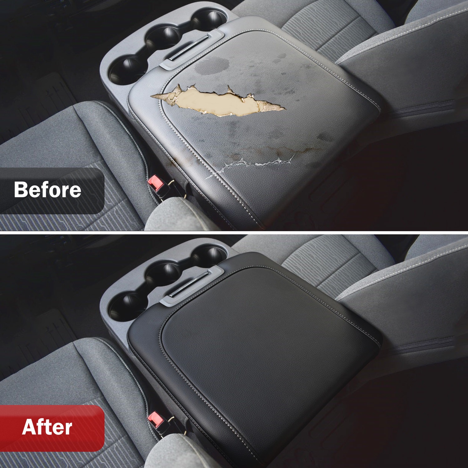 KBH Center Console Cover Replacement for 2013-2018 Dodge Ram 1500 Accessories, Ram 2500/3500/1500 Classic Model 2013-2025, Black Leather Armrest Cover Protector