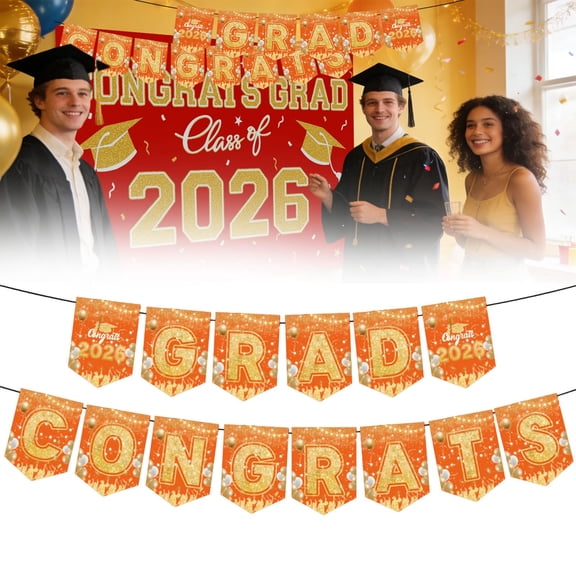 FENGGHAO 2026 Graduation Decorations Set 14Pcs Congrats Grad Banner Porch Sign Hanging Swirls Honeycomb Centerpieces Black Gold