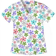 Shaped V-Neck Scrub Top, Daisy Stencil Print