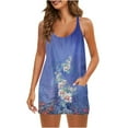 thumbnail image 1 of Robe d'Été Sans Manches pour Femmes Mini Robe Col en V Bretelles Spaghetti Robe Courte Athlétique avec Poches, 1 of 5