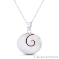 thumbnail image 1 of Oval Faux Seashell Enamel Beachbum Charm 27x22mm (1.1x0.9in) Pendant & Chain Necklace in .925 Sterling Silver, 1 of 2
