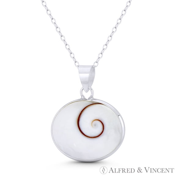 Oval Faux Seashell Enamel Beachbum Charm 27x22mm (1.1x0.9in) Pendant in .925 Sterling Silver