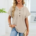 thumbnail image 2 of yillto Women's Short Sleeve Tops with Hoodies Drawstring Button V Neck Casual Blouses Shirts Spring Summer Outfits, 2 of 7