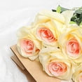thumbnail image 2 of 5 piezas de flores artificiales de color amarillo brillante y rosa para una decoración duradera, ramo de rosas de seda vibrantes, 2 of 5
