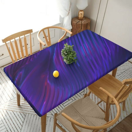 

Home Deluxe Tablecloth Purple Three-Dimensional Wavy Stripes Abstract Background Waterproof Elastic Rim Edged Table Cover- For Christmas Parties And Picnics 5ft