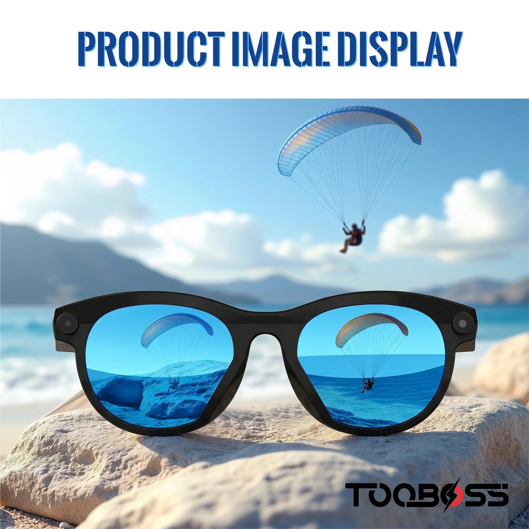 Smart Audio Glasses HD Camera, Shiny Black Audio Sunglasses, Open-Ear Speaker, 8-Hour Playtime, Hands-Free Calls, Voice AssistantHands, Free Calls & Music