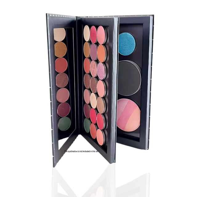 Paleta de maquillaje de sombra de ojos magnética vacía con forma de libro de doble capa con espejo y 20 pegatinas adhesivas Cubierta de estrellas plateadas Se adapta a sartenes estándar y profundas