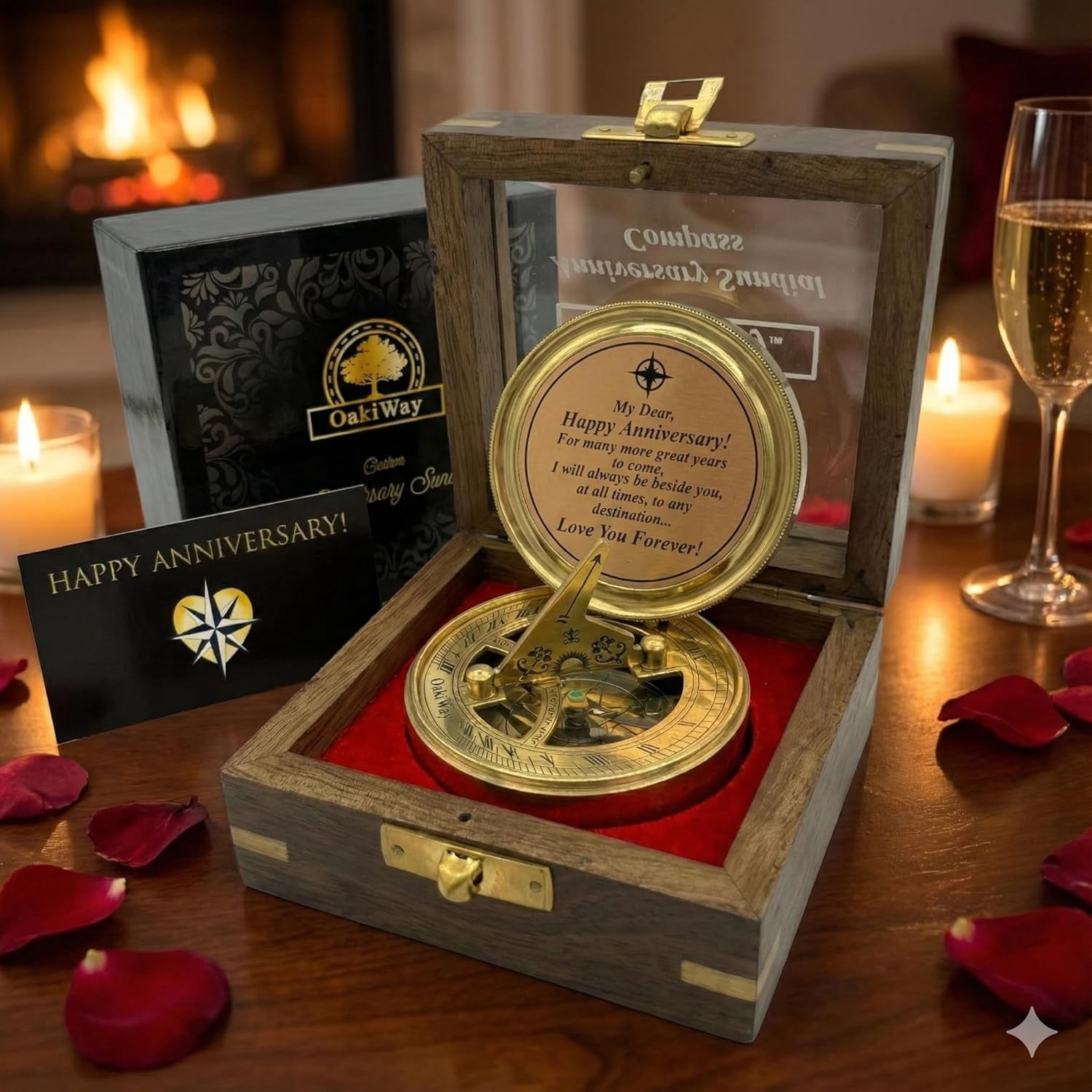 OakiWay Brass Sundial Compass Anniversary Gift for Husband,- Unique & Unusual Present Idea for Men, - Gift Card Included
