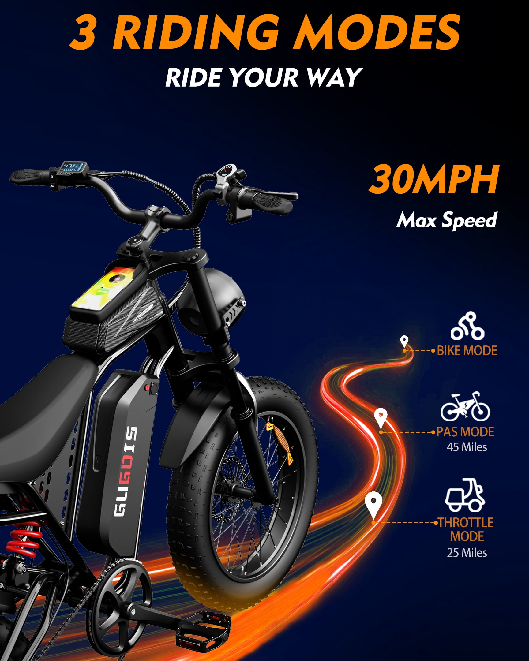 Electric Bike for Adults, 20×4.0" Fat Tires with Peak 1000W Motor 15.6 AH Battery Up to 45 Miles Range and 30MPH Max Speed, Dual Disc Brakes Dirt Ebike Full Suspension and 7-Speed
