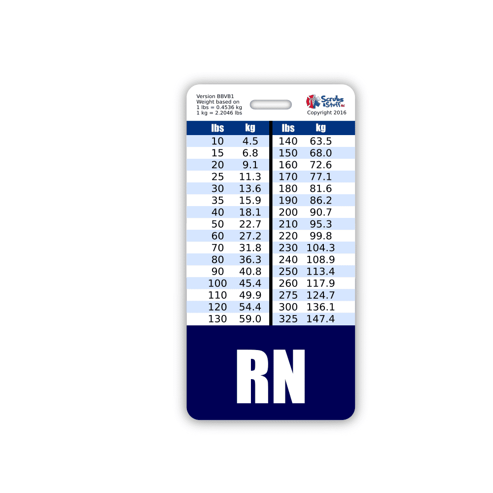 Standard, Teal RN Badge Buddy Horizontal w/Height & Weight Conversion Charts 