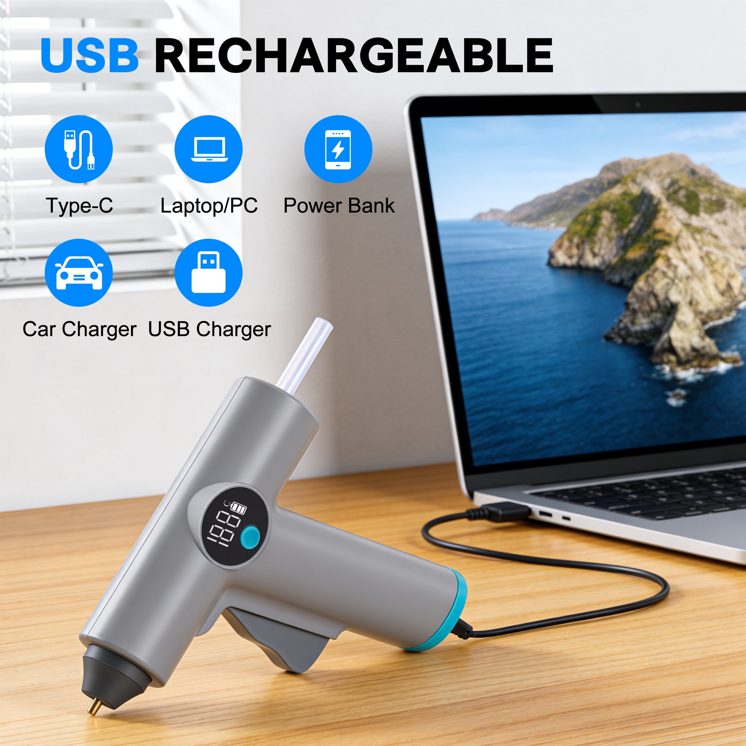 Doulami Cordless Hot Glue Gun with 2000mAh Rechargeable Battery, Mini Glue Gun with 22 Glue Sticks for DIY Arts Crafts Working