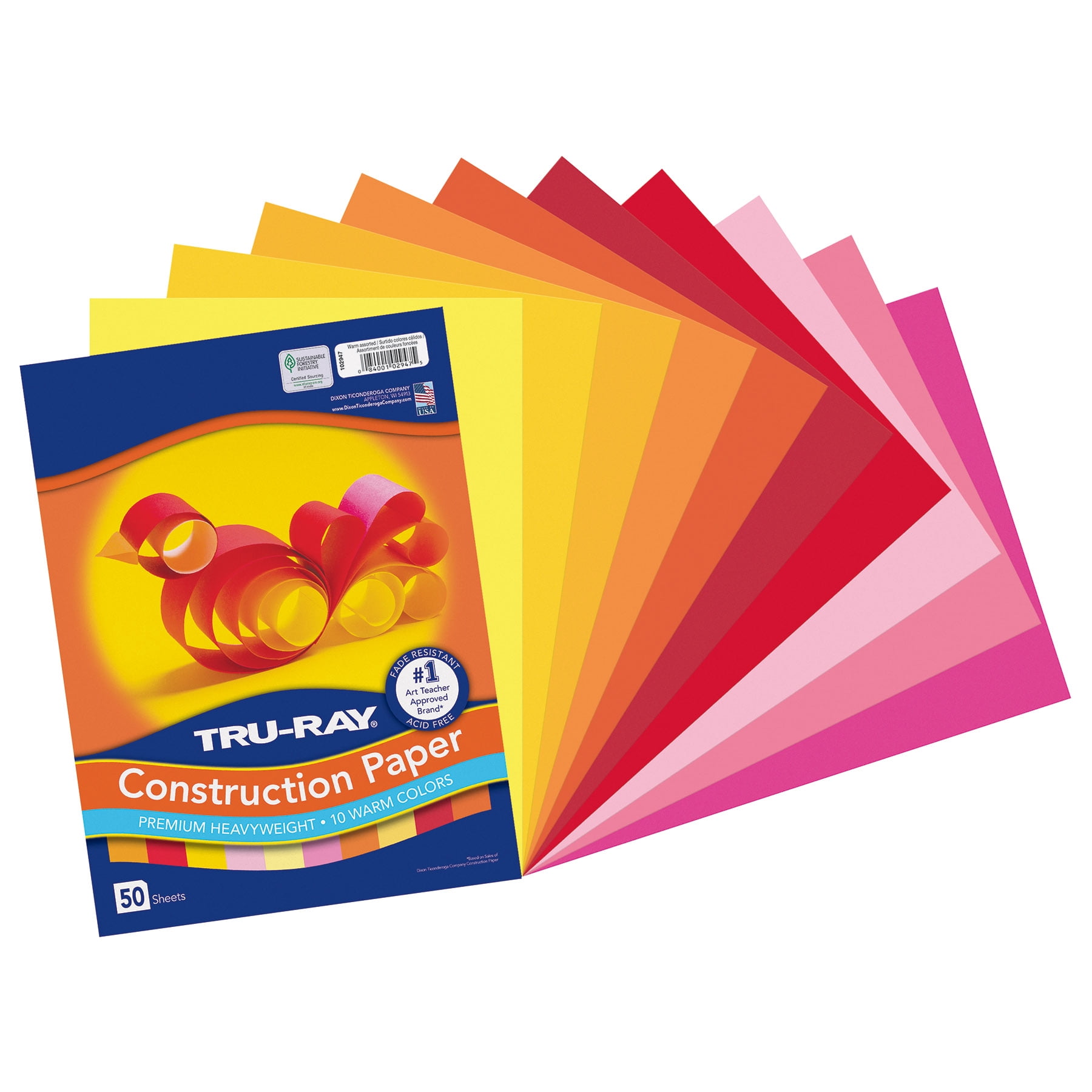 Tru-Ray Construction Paper, Heavyweight, Warm Assorted, 9" x 12", 50 Sheets Per Pack, 5 Packs