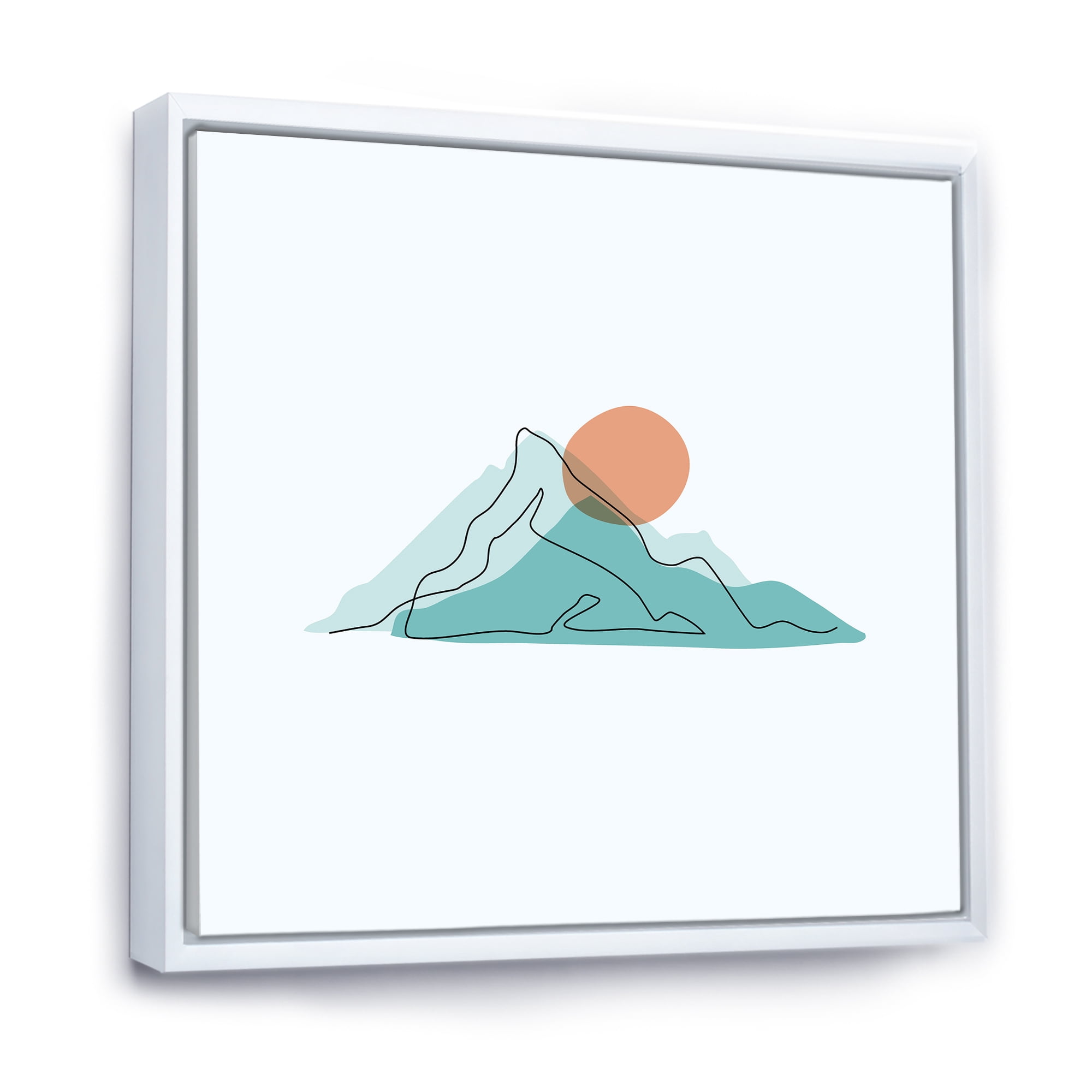 Designart 'Abstract Blue Mountains With Red Moon II' Modern Framed Canvas Wall Art Print