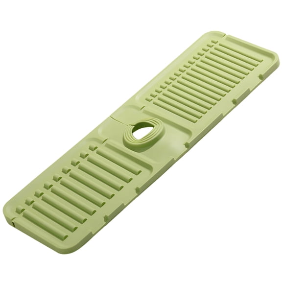 Silicone Sink Mat with Drainage Slope, Splash Guard Water Diverter Pad, Dish Drying Mat with Raised Edge & Sink Organizer, Green