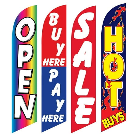 4 Advertising Swooper Flags Open Buy Pay Here Sale Hot Buys Advertsing