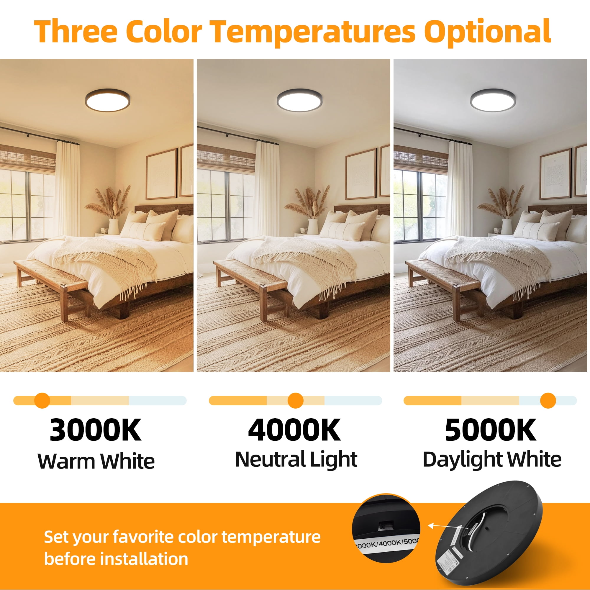 Hlite 2-Pack 9" LED Ceiling Light, 18W 3CCT Selectable Flush Mount Light, Damp Rated Round Flat Panel Lighting Fixtures for Bedroom,Laundry and Closet (Black)