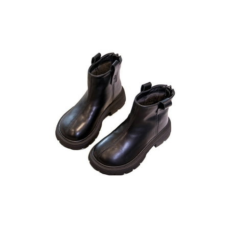 

Rotosw Unisex Kids Ankle Boots Non-Slip Leather Boot Round Toe Booties Casual Back Zipper Short Bootie Outdoor Comfort Black 1Y