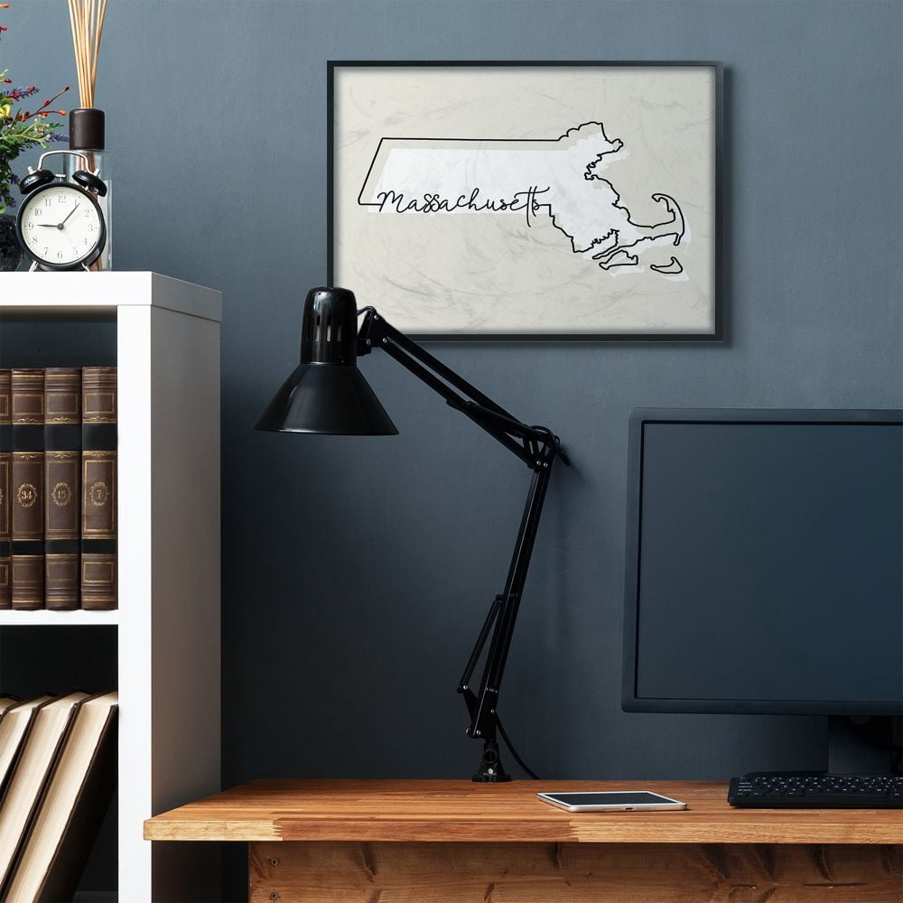 Stupell Industries Massachusetts Home State Map Neutral Print Design Framed Giclee Texturized Art by Daphne Polselli
