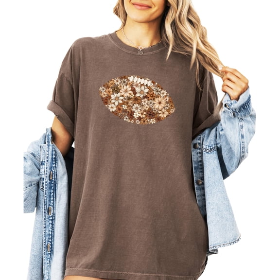 Trendy Floral Football Shirt for Women and Teens Cute Flower Fall Sports T-Shirt Espresso Shirt Adult Medium