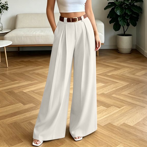 Utoimkio High Waist Pleated Wide Leg Dress Pants for Women Casual Office Trousers with Pockets