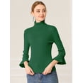 thumbnail image 2 of INSPIRE CHIC Suéter De Cuello Alto De Manga Larga Con Volantes Para Mujer Jersey De Punto Elástico Con Corte Ajustado Verde M, 2 of 6