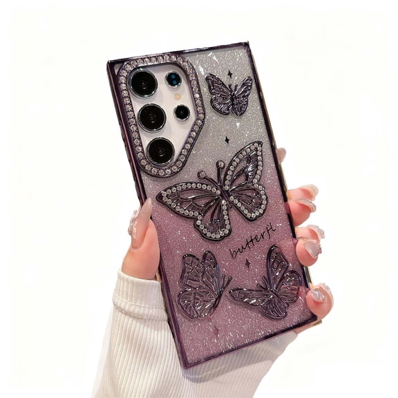 Allytechgroup Glitter Bling Case for Samsung Galaxy S25 Ultra S25  Plus S24 S24 FE S23 /A16 5G/A26 5G, Stylish Butterfly Design Luxury Anti-Scratch Shock-Absorbent TPU Slim Fit Shell Case, Purple