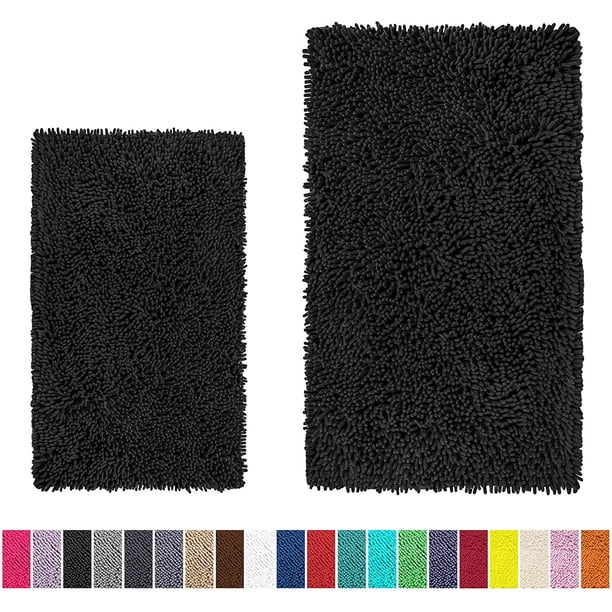 Alfombra de Baño Luxurux: Alfombras de Baña de Baño de Baño de Lujo Extra Suaves, Material de Microfibra de Chenilla de 1 '', Súper Absorbente (Juego Rectangular, Negro) LuxUrux tapetes para baño