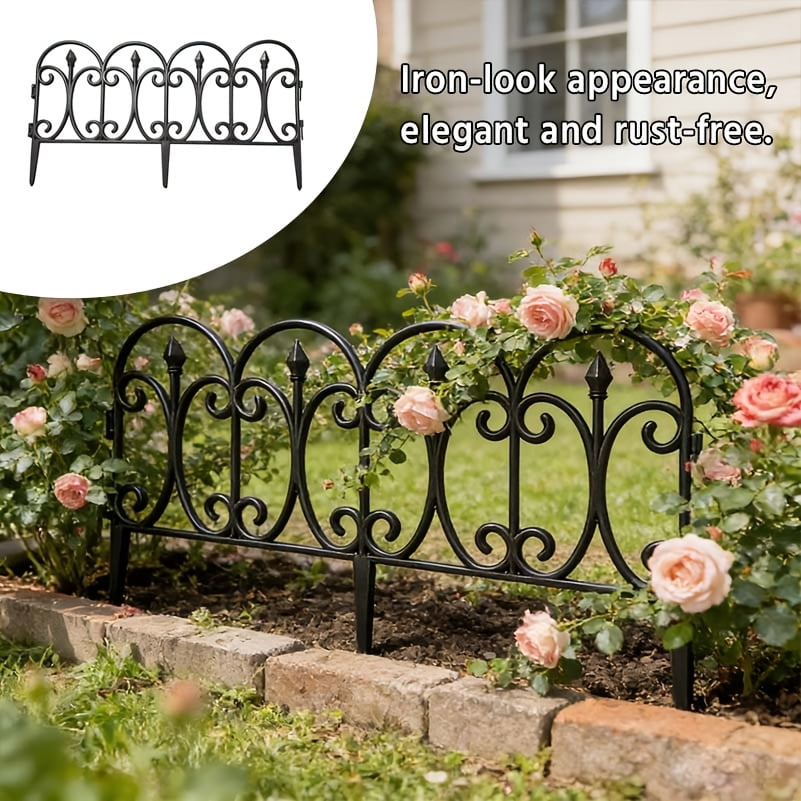 Set of Six Decorative Garden Fence Panels and Borders, Durable Plastic Outdoor Landscape Edging Fencing with End Caps, Ideal for Patio, Yard, Flower Bed, and More. Simple Installation