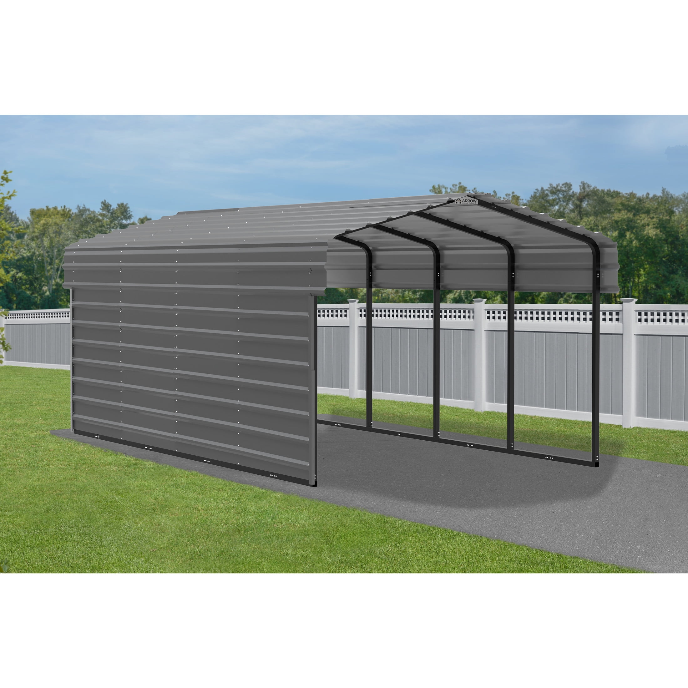 Arrow 10 x 20 x 7 ft Charcoal Steel Carport With 1 Side Wall Kit