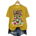 thumbnail image 4 of idosla Faux Glitter Green Floral Christmas Tree with Red Dots Bow Shirt for Women Teens and Girls (Yellow, L), 4 of 6