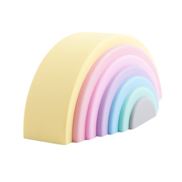 BLUE GINKGO Empileur Arc-en-Ciel en Silicone - Casse-Tête de Nidification Montessori pour Enfants et Tout-Petits, Jouets Sensoriels Arc-en-Ciel - 7 Couches (Pastel)