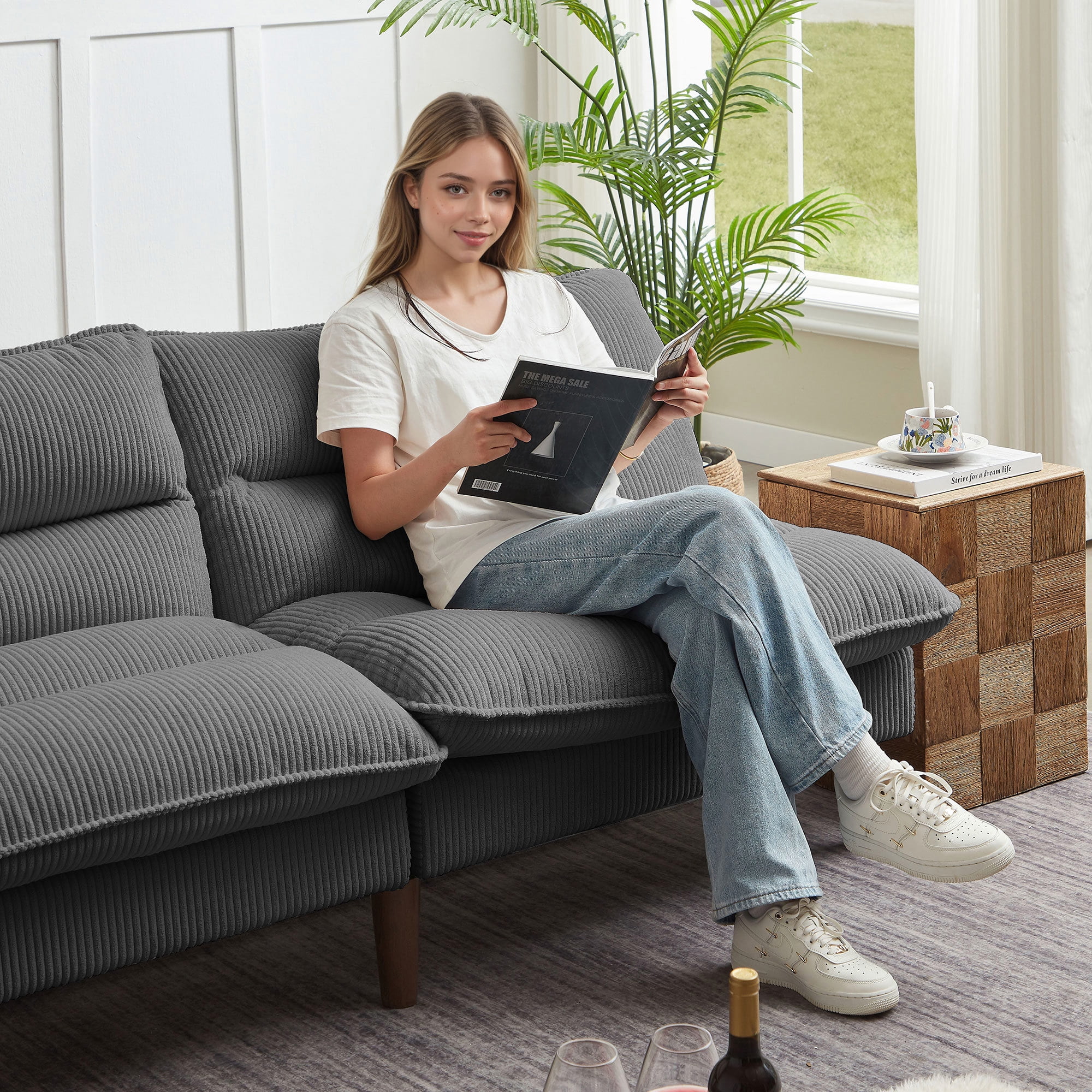 Soscana Modern Linen Fabric Futon Convertible Sofa Bed 2 in 1,Sleeper Sofa Couch for Living Room Apartment Bedroom Office Studio
